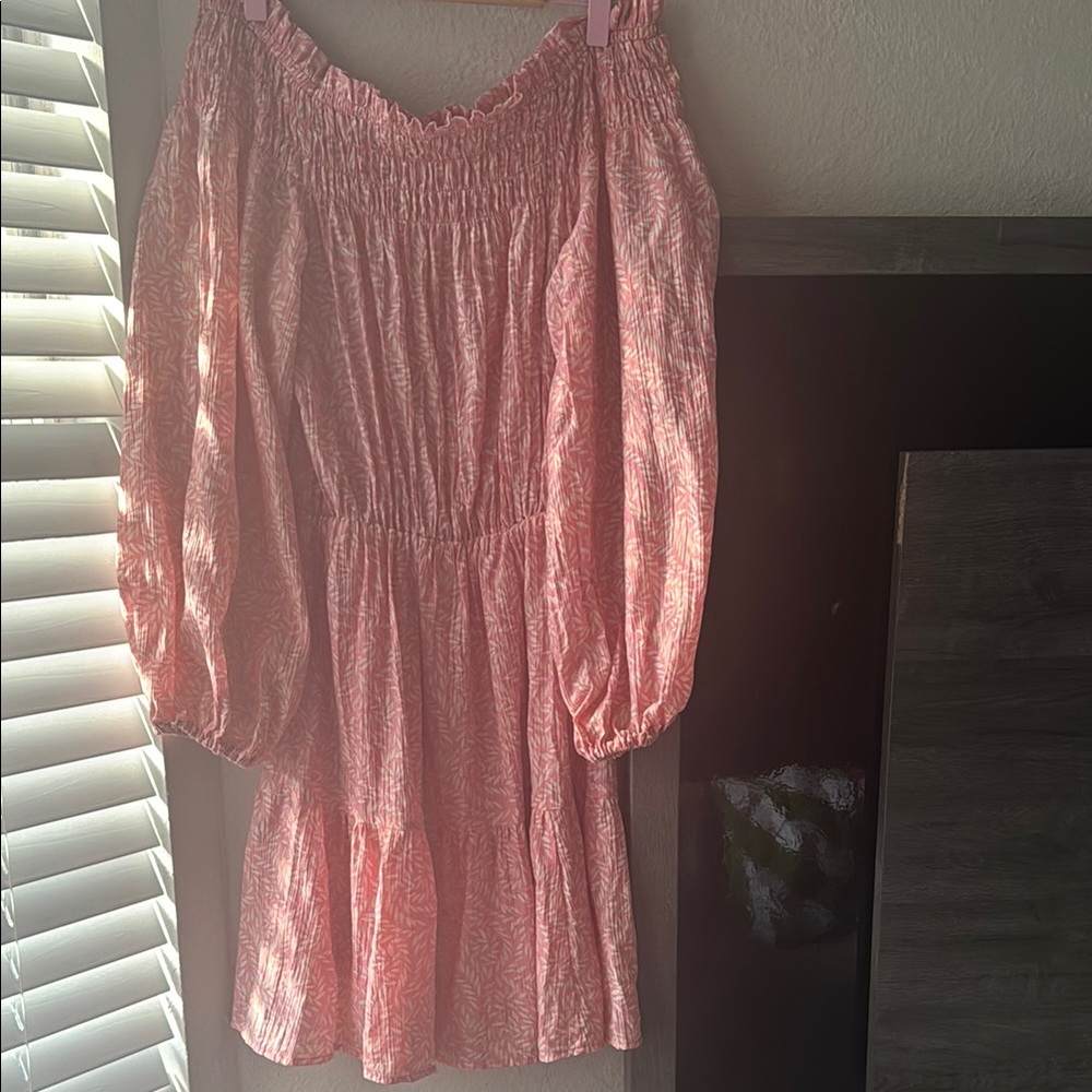 H&M Pink and White Smocked Top